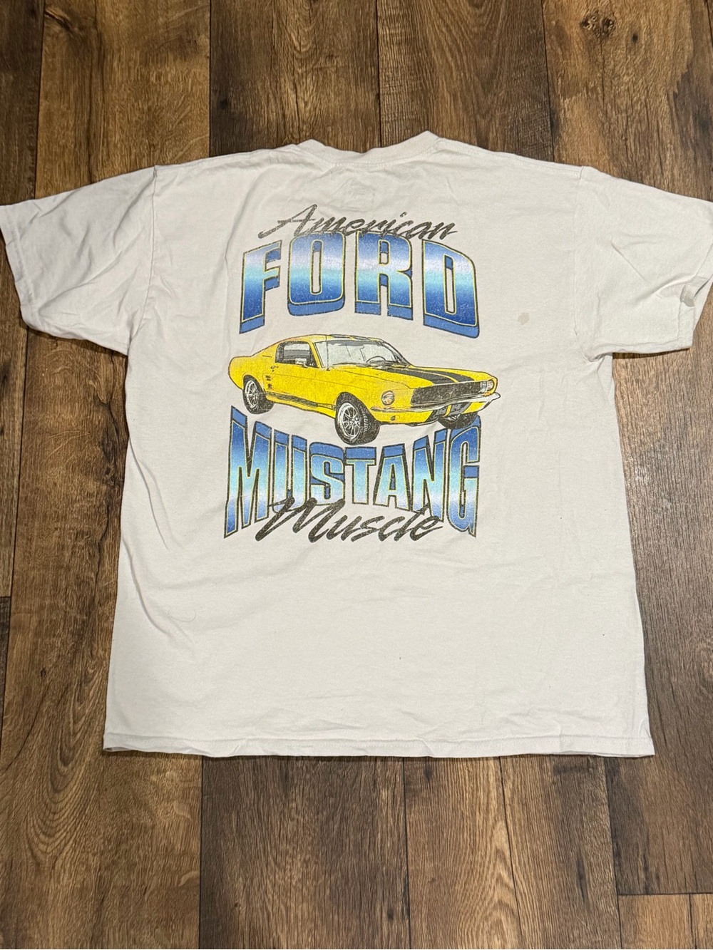 Ford White T-Shirt with Yellow Mustang Graphic